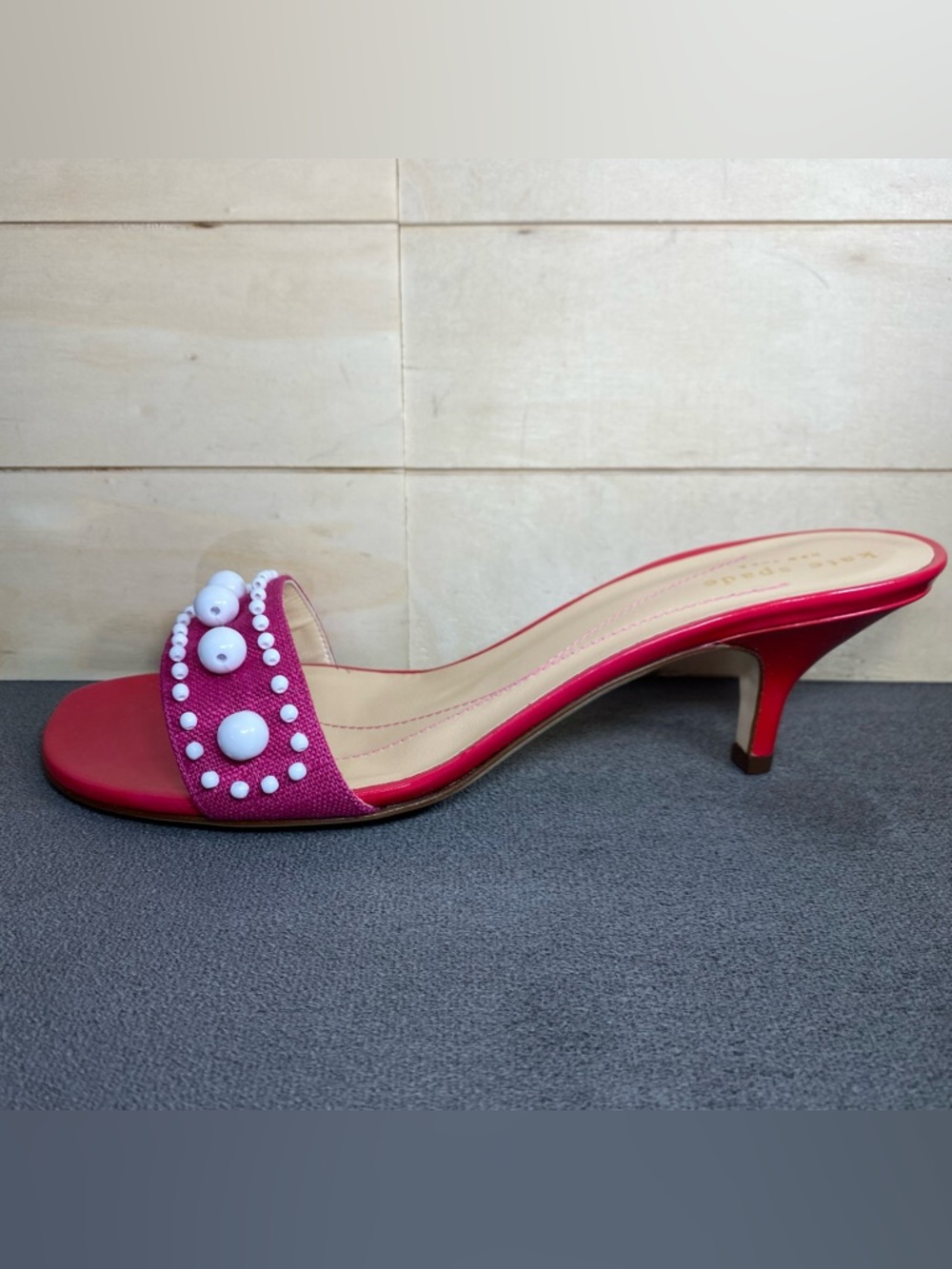 Kate Spade Chance Pink Linen Pumps Women's Size 9 Shoes B Leather Kitten Heels - Picture 4 of 9